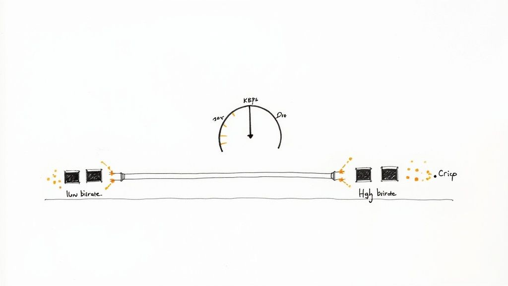 Sketch of a thin pipe carrying a low bitrate and a wide pipe carrying a high bitrate