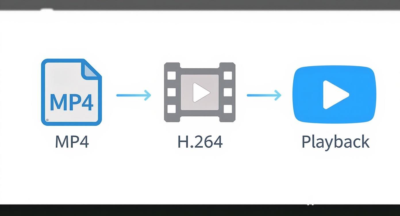 Diagram: an MP4 file, its H.264 video track, and playback