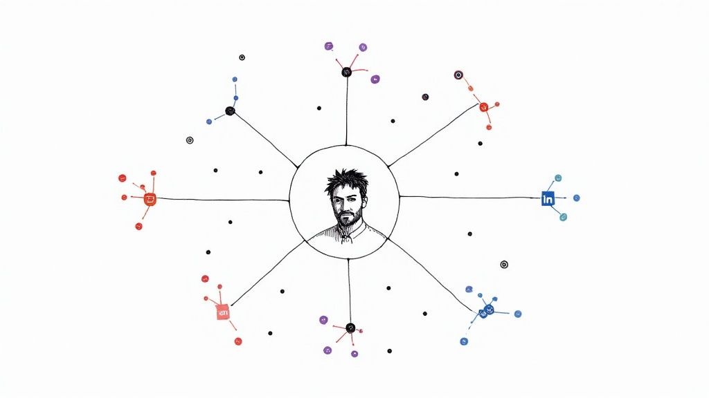 Diagram: one presenter connected to many platforms at the same time