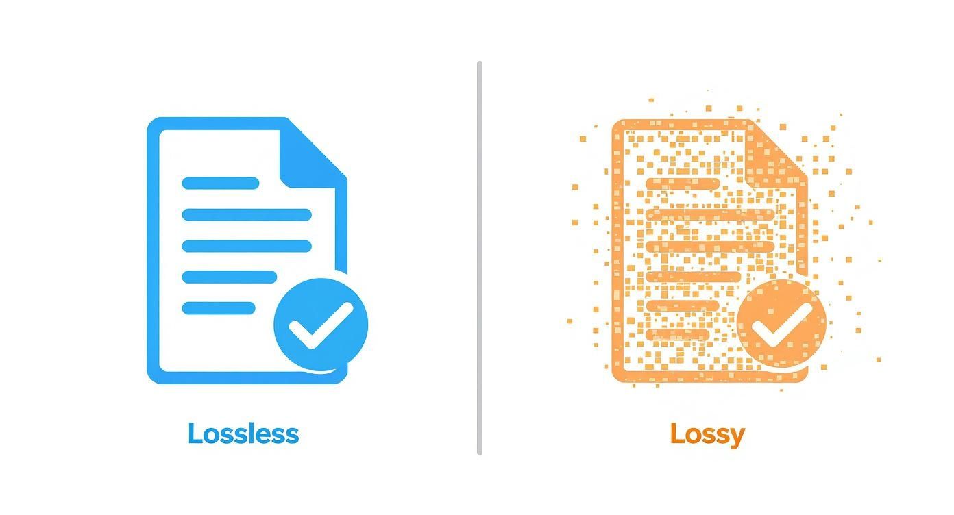 Comparison: a lossless copy stays identical, a lossy copy loses some detail